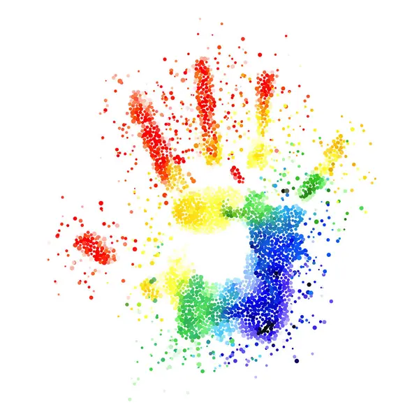 Abstract Colorful Handprint Dots Rainbow Colors Dots Shape Hand Fingers — Stock Vector