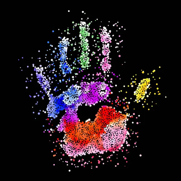 Colorful Handprint Dots Rainbow Colors Dots Shape Hand Fingers Black — Stock Vector
