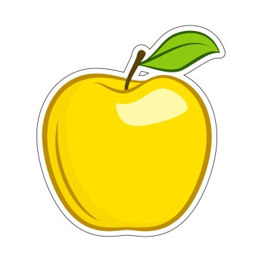 Yemek Uygulamaları ve Etiketleri İçin Yaprak Düz Simgesi ile Sarı Granny Smith Elma Meyvesi
