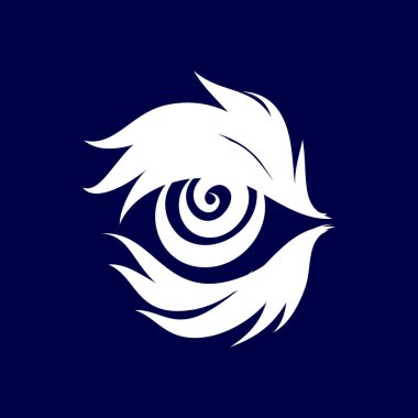 Soyut Göz Simgesi İllüstrasyonu. Koyu mavi arka planda izole edilmiş. Dövme için eskiz, Vintage tarzı posterler. Yetişkinler için Renklendirme Kitabı