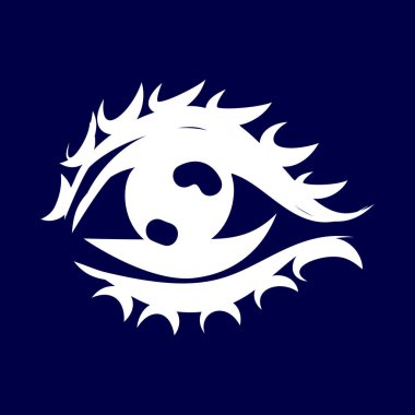 Soyut İnsan Gözü Simgesi. Koyu mavi arka planda izole edilmiş. Dövme için eskiz, Vintage tarzı posterler. Yetişkinler için Renklendirme Kitabı