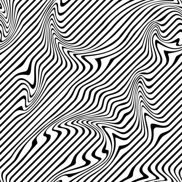 カーブ ランダム混沌としたライン抽象的な幾何学模様のテクスチャ 黒い白いストライプラインが付いている現代的な芸術のイラスト — ストックベクタ