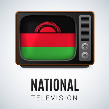 Sembol Ulusal Televizyon olarak Malawi Bayrağı ve Vintage TV. Malawian bayrağıyla TV Alıcısı