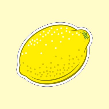 Meyveli Sulu Limonlu Citrus Meyvesi. Sarı Arkaplanda İzole Edilmiş Gıda Uygulamaları ve Çıkartmaları Simgesi