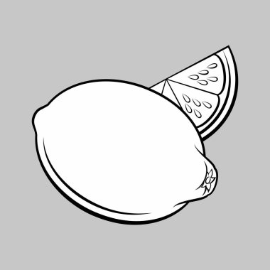 Biçimlendirilmiş Tam ve Dilimlenmiş Limon. Gri üzerine izole edilmiş Gıda Uygulamaları ve Çıkartmaları için Tek Renkli Simge Simgesi