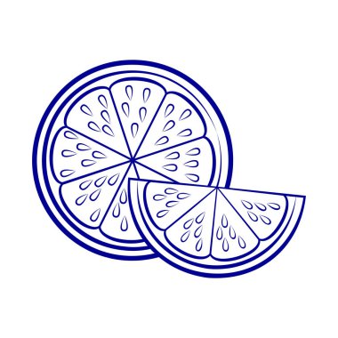 Siluet tasviri, yarım limonlu ve dilimli. Beyaz bir arkaplanda izole edilmiş Gıda Uygulamaları ve Çıkartmaları Simgesi