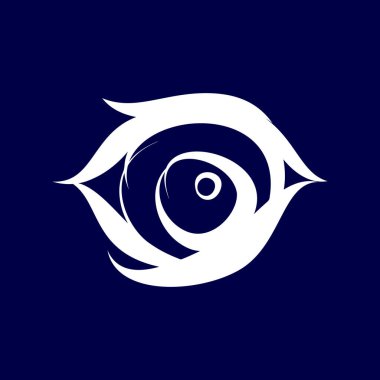 Koyu mavi arka planda soyut İnsan Gözü Simgesi. Dövme çizimi, hippi tişörtü tasarımı. Yetişkinler için Renklendirme Kitabı