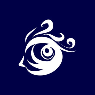 Soyut Göz Simgesi İllüstrasyonu. Koyu mavi arka planda izole edilmiş. Hipster Tişört Tasarımı için eskiz, Vintage tarzı posterler. Yetişkinler için Renklendirme Kitabı