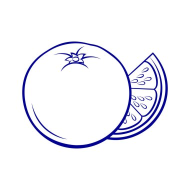 Stilize edilmiş Tam ve Dilimlenmiş Portakal. Gıda Uygulamaları için Simge Bir Beyaz 'a İzole Edildi