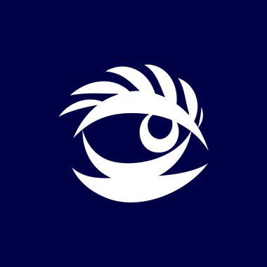 Soyut Göz Simgesi İllüstrasyonu. Koyu mavi arka planda izole edilmiş. Dövme çizimi, hippi tişörtü tasarımı, klasik tarz posterler. Yetişkinler için Renklendirme Kitabı