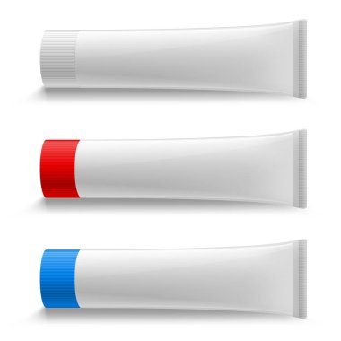 Tüp Krem Çizimi. Kozmetik, Krem, Diş macunu, Yapıştırıcı Beyaz Plastik Tüpler Paketleme Gerçekçiliği Çizimi. İzole edilmiş
