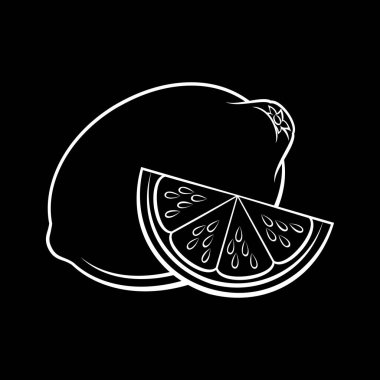 Şekil Değiştirilmiş Tam ve Dilimlenmiş Limon Çizimi. Bir karatahtaya izole edilmiş Gıda Uygulamaları ve Çıkartmaları Simgesi