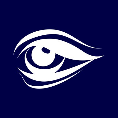 Koyu mavi arka planda soyut İnsan Gözü Simgesi. Hipster Tişört Tasarımı için eskiz, Vintage tarzı posterler. Yetişkinler için Renklendirme Kitabı