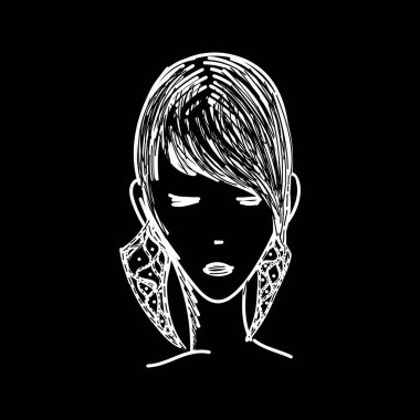 Uzun saçlı bir kadının silueti gibi. Görüntü: Güzellik Salonu veya Siyah Yüzlü Logo Kadın