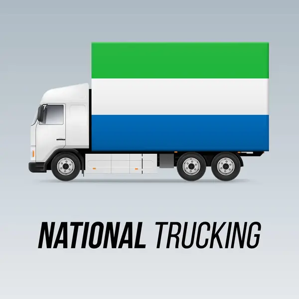 Symbol National Delivery Truck Flagą Sierra Leone National Trucking Ikona — Wektor stockowy