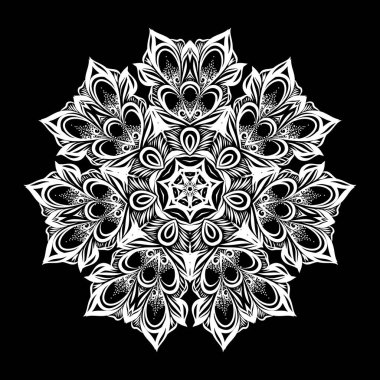 Antika süsleme arka planı. Görkemli Sanat Tasarımı için İllüzyon. Web Tasarımı Elementi. Siyah Arkaplanda Çiçek Yuvarlak Dantelli Duvar Kağıdı