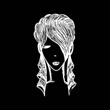 Uzun saçlı bir kadının silueti gibi. Siyah Arkaplanda Güzellik Salonu veya Logo Kadın Yüzü Görüntü