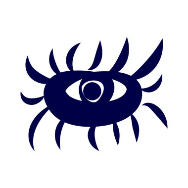 Beyaz Arkaplanda Soyut İnsan Gözü Simgesi. Hippi tişörtü tasarımı için çizim. Yetişkinler için Renklendirme Kitabı