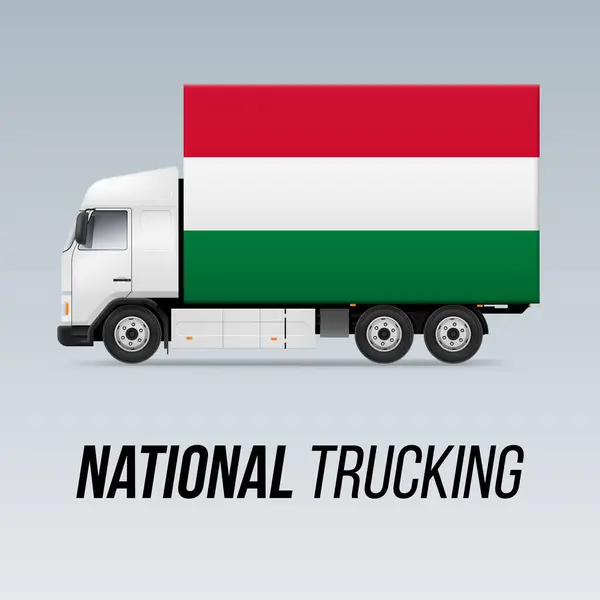 Symbol National Delivery Truck Flagą Węgier Krajowa Ikona Ciężarówki Flaga — Wektor stockowy