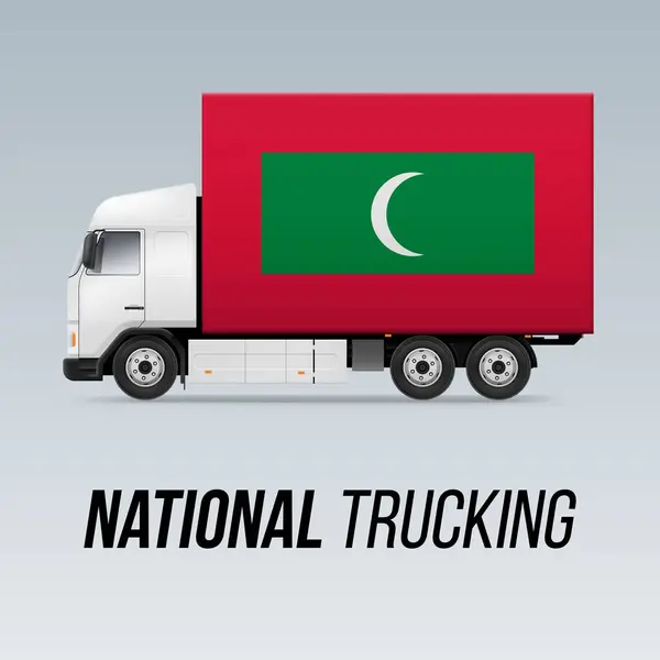 Symbol National Delivery Truck Flagą Malediwy Krajowa Ikona Ciężarówki Flaga — Wektor stockowy