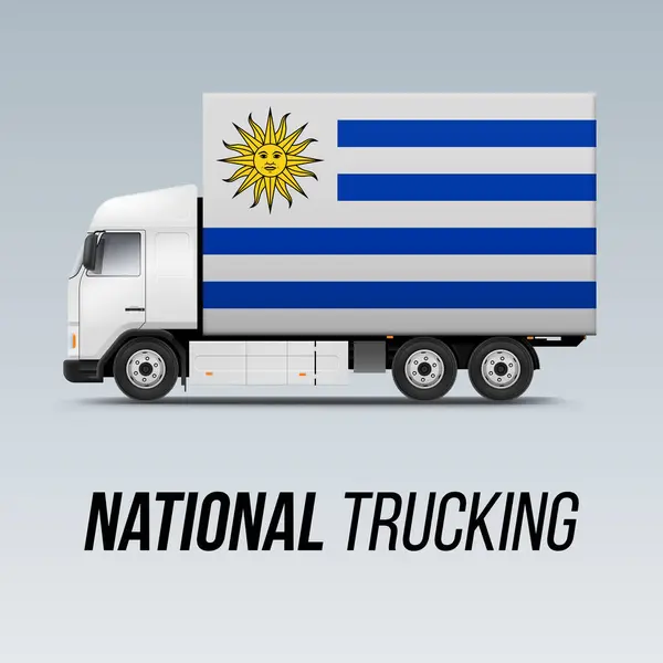 Symbol National Delivery Truck Flagą Urugwaju Narodowa Ikona Ciężarówki Flaga — Wektor stockowy