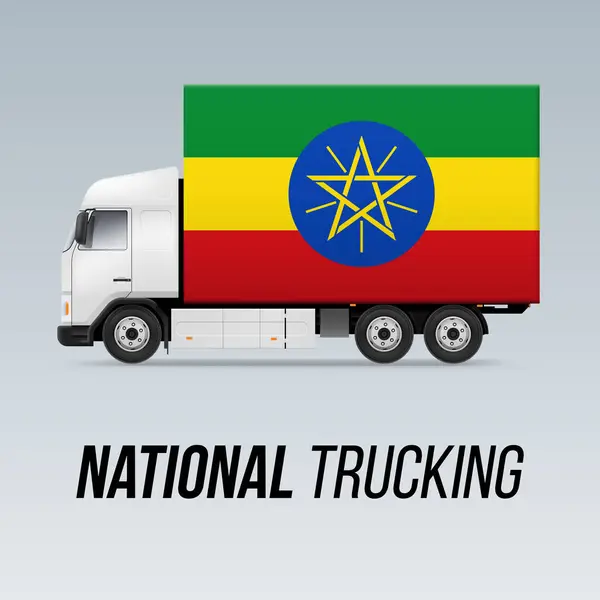 Symbol National Delivery Truck Flagą Etiopii Krajowa Ikona Ciężarówki Flaga — Wektor stockowy