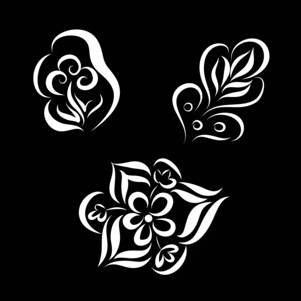 Элегантные Декоративные Ручные Наброски Цветов Черном Дизайн Элементов Декоративные Половники — стоковый вектор