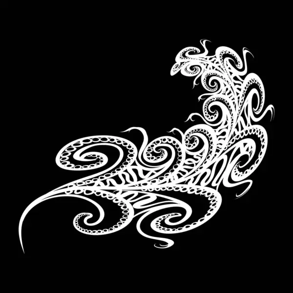 White Outline Bohemian Boho Kuş Tüyü Yapımı Karalamalar Skeç Stili — Stok Vektör