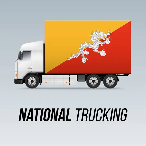 Szimbóluma National Delivery Truck Zászlóval Bhután Nemzeti Teherfuvarozási Ikon Bhutáni Jogdíjmentes Stock Illusztrációk