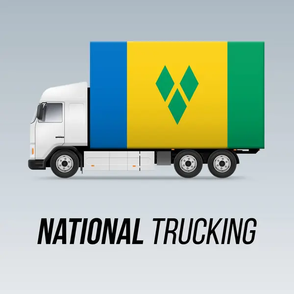Symbol National Delivery Truck Flagą Saint Vincent Grenadyny National Trucking — Wektor stockowy