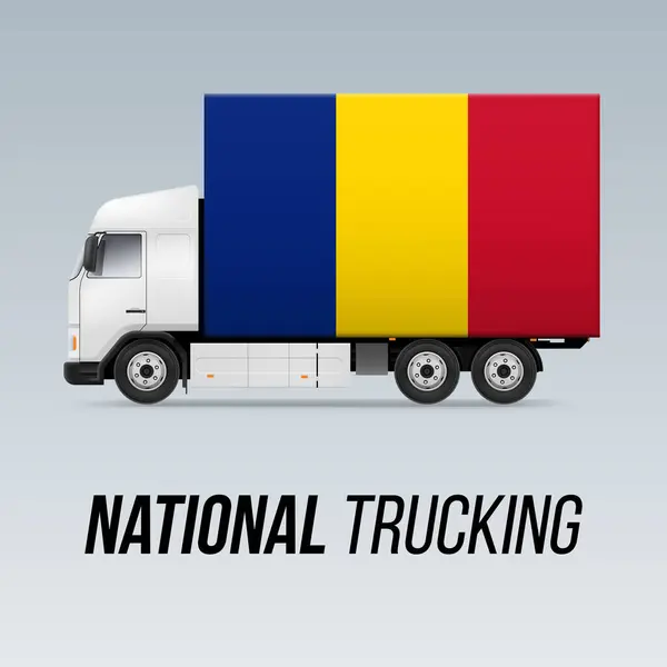 Symbol National Delivery Truck Flagą Rumunii Krajowa Ikona Ciężarówki Flaga — Wektor stockowy