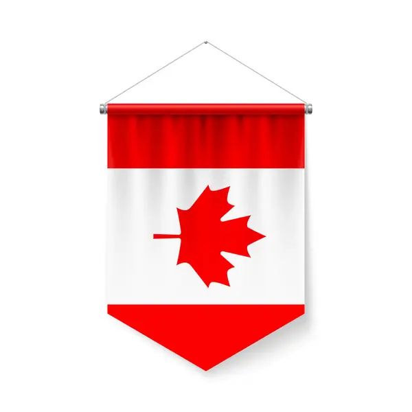 カナダの垂直ペナント旗は 影の影響でホワイトにアイコンとして ロープに掛かる金属ポーランドの公式の色と花のカナダの旗で愛国的なサイン ストックベクター