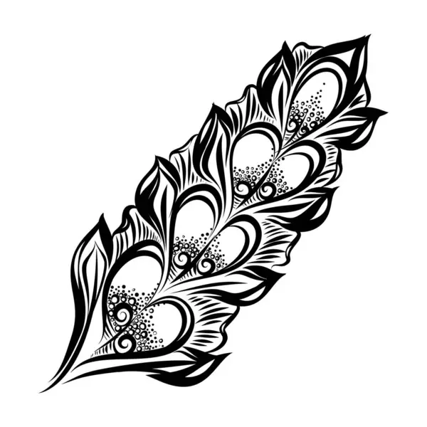 Beautiful Hand Drawn Sketch Feather Zentangle Style Curly Boho Sketch Stock Illustration