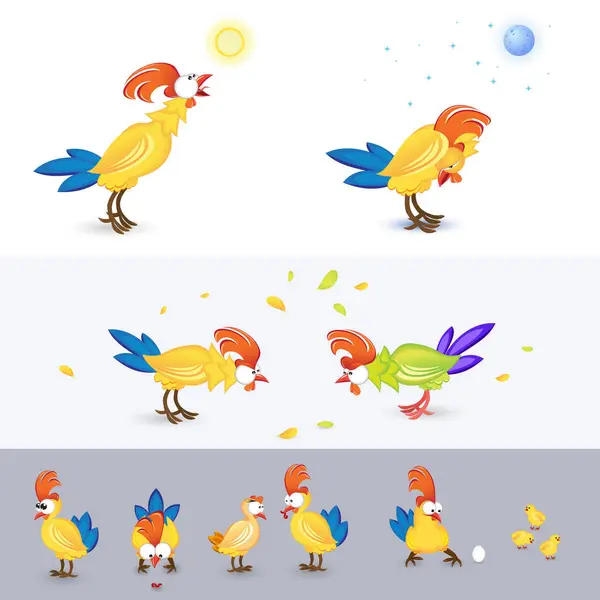 Set Funny Cartoon Roosters Character Design Cocks Used Books Stickers Stock Illustration