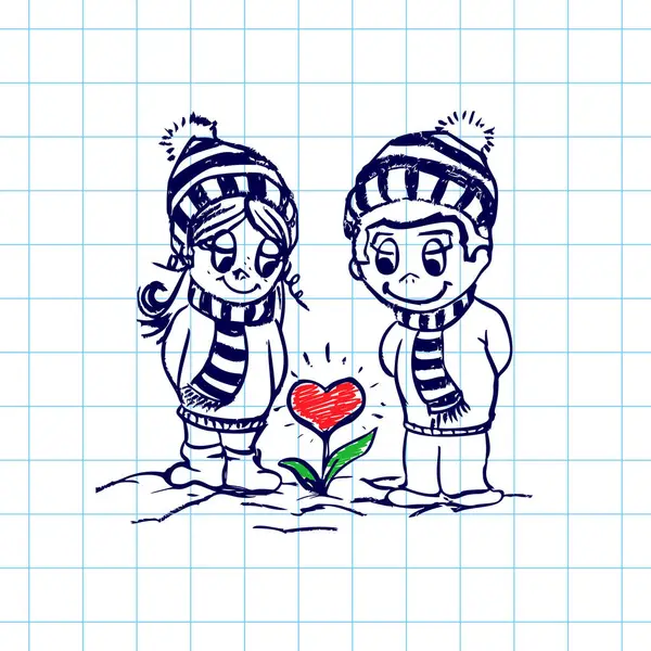 Romantic Couple Flower Heart Shape Them Love Illustration Suitable Winter Ilustrações De Bancos De Imagens Sem Royalties