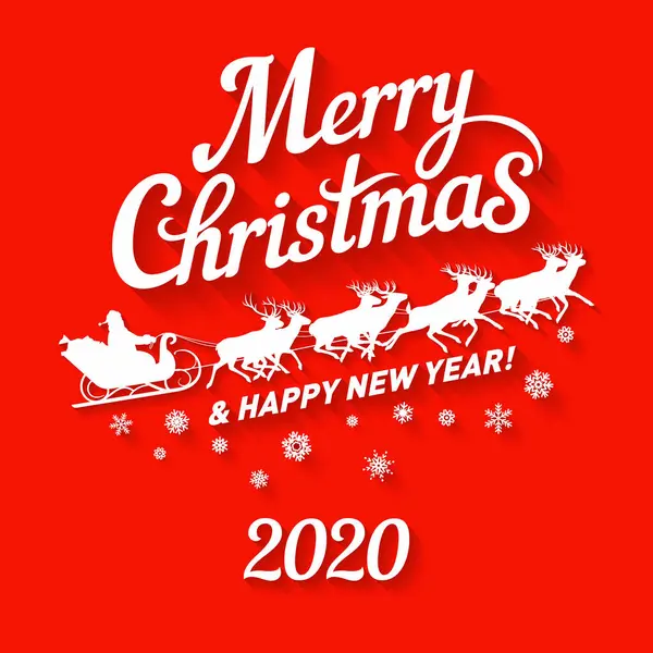 圣诞快乐与书法文字排版设计卡片模板 适用于节日贺礼海报 书法字体风格的横幅 圣诞老人骑在红色雪橇上 免版税图库插图