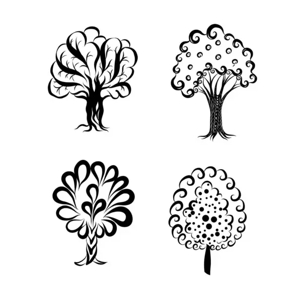 Gravação Doodle Sketchy Set Monocromático Árvore Silhueta Desenho Coleção Diferentes Vetores De Bancos De Imagens Sem Royalties