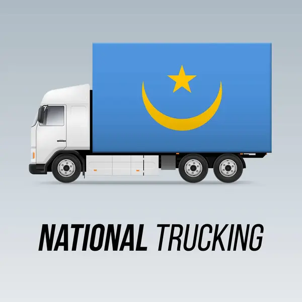 stock vector Symbol of National Delivery Truck with Flag of Mauritania. National Trucking Icon and Mauritanian flag