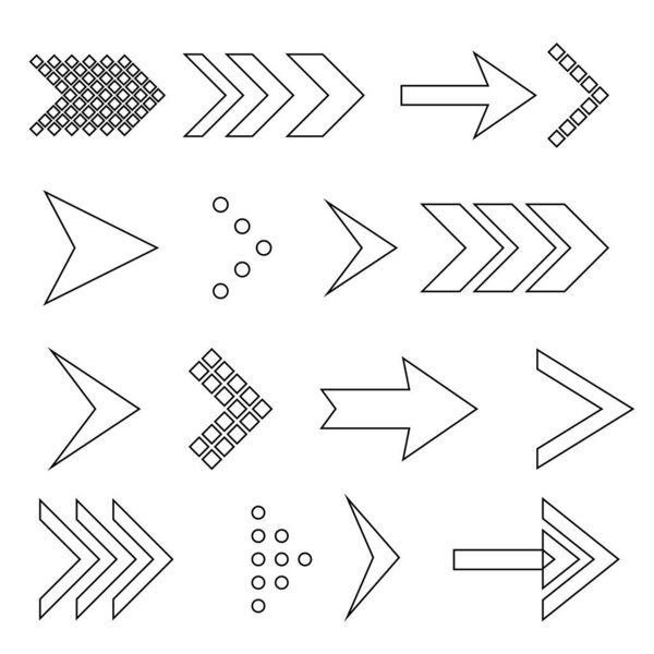 Icon Set of Flat Arrows. Isolated Arrow Icon Set Collection for Back and Next User Interface Icons. Undo and Redo Flat Collection. Different Shape Concept for Previous or Forward on White Background