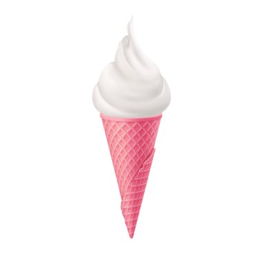 Pembe gözleme külahında yumuşak dondurma. Sokak Fast Food, Tatlı Sütlü Tatlı Yaratıcı illüstrasyon Beyazda İzole Edildi