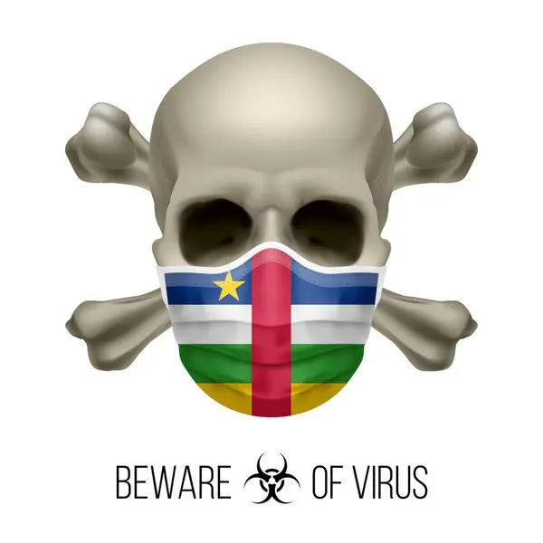 stock vector Human Skull and Surgical Mask in the Color of National Flag Central African Republic. Mask in Form of the Flag and Skull as Concept of Dire Warning that the Viral Disease Can be Fatal.