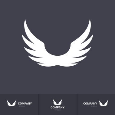 Kuş Simgesi 'nin Düz Kanatlı Çifti. Kanatlı Logo Şirketi Icon Flying, Eagle, Falcon, Phoenix veya Hawk Wings. Karanlık Arkaplanda Marka ya da Logotype