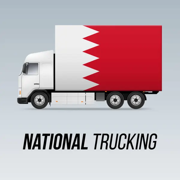 stock vector Symbol of National Delivery Truck with Flag of Bahrain. National Trucking Icon and Bahraini flag