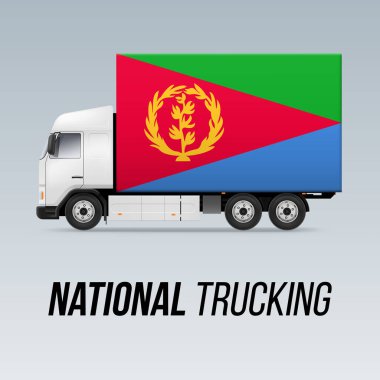 Symbol of National Delivery Truck with Flag of Eritrea. National Trucking Icon and Eritrean flag clipart