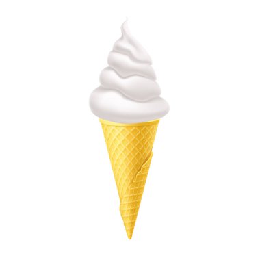 Sarı Waffle Cone 'da yumuşak dondurma. Sokak Fast Food, Tatlı Sütlü Tatlı Yaratıcı illüstrasyon Beyazda İzole Edildi