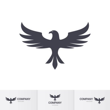 Logo Kimliği için Soyut Kartal 'ın Tek Düz Simgesi. Beyaz Marka ve Logotype Şirketi için Falcon Kuş Maskotu Konsepti