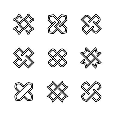 İş kartları için logo simgeleri seti. Karmaşık Geometrik Çağdaş Elementler. Soyut Birleştirilmiş Rakamlar Beyaz Arkaplanda İzole Edildi