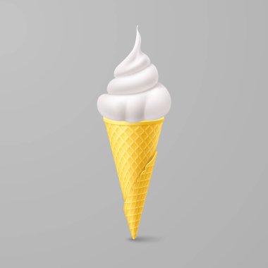 Sarı Waffle Cone 'da yumuşak dondurma. Sokak Fast Food, Tatlı Sütlü Tatlı Yaratıcı illüstrasyon Gray 'de izole edildi