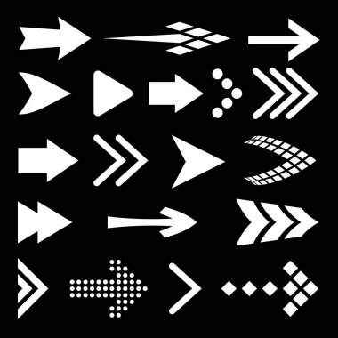 Düz Beyaz Ok Simgesi. İzole edilmiş Simge Koleksiyonu Geri ve Sonraki Kullanıcı Arayüzü Simgeleri için Ayarla. Geri Al ve Yeniden Al Koleksiyonu. Siyah Arkaplan 'da Önceki veya İlerleme için Farklı Şekil Kavramı