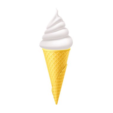 Sarı Waffle Cone 'da lezzetli vanilyalı dondurma. Sokak Fast Food, Tatlı Süt Tatlısı Yaratıcı illüstrasyon Beyaz Arkaplanda İzole Edildi.
